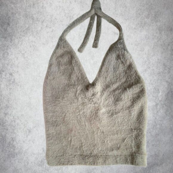 Gymshark x Whitney Tan Eyelash Knit Midi Halter Top Cropped Activewear Size M - Picture 1 of 12